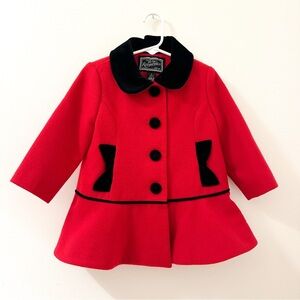 Rothschild Velvet Collar Holiday Dress Coat Button up Red Black sz 2T
